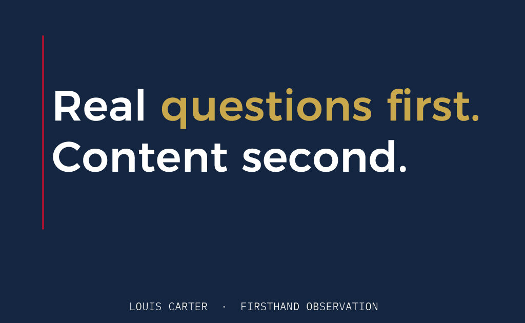 Real questions first. Content second.