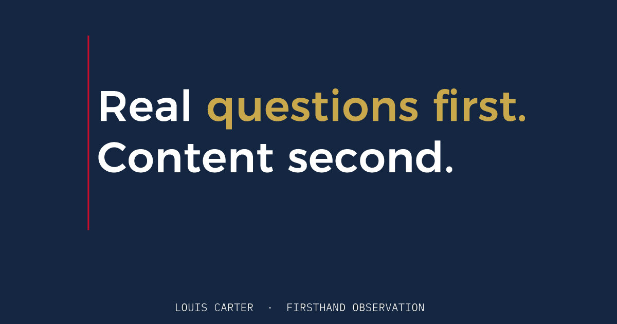 Real questions first. Content second.